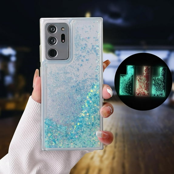 Compatible with Samsung Galaxy S24 Plus Bling Case Glow in The Dark Sparkle Flowing Quicksand Light up Case Women Girls Girly Soft TPU Bumper Shockproof Translucent Phone Cover, Blue