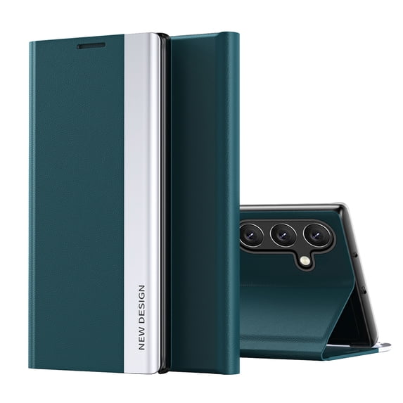 Compatible with Samsung Galaxy S24 Plus, Built-in invisible Stand, Full Protection Shockproof Thin Magnetic Luxury PC Plating + PU Leather Slim Fit Smart Case for Samsung Galaxy S24 Plus,Cyanblue