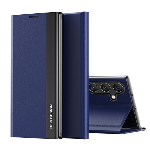 Compatible with Samsung Galaxy S24 Plus, Built-in invisible Stand, Full Protection Shockproof Thin Magnetic Luxury PC Plating + PU Leather Slim Fit Smart Case for Samsung Galaxy S24 Plus,Darkblue