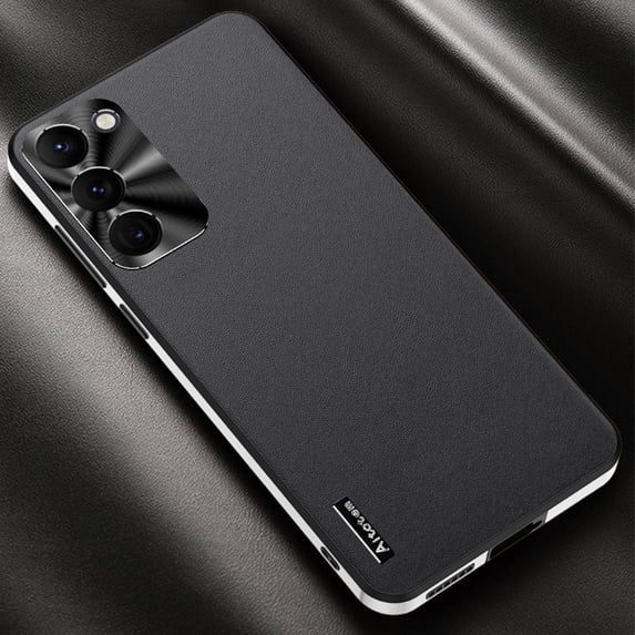 Compatible with Samsung Galaxy S24 Plus Case, with Camera Lens Protector, Luxury Vegan PU Leather Back Slim Thin Matte Business Phone Case Cover for Men and Women for Samsung Galaxy S24 Plus, Black