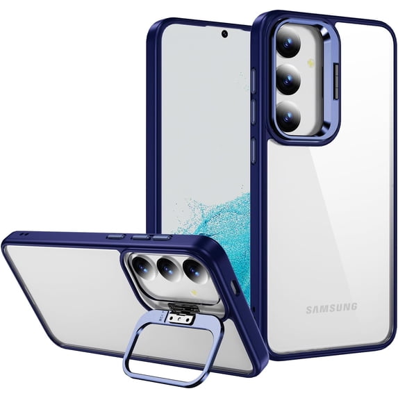 Compatible with Samsung Galaxy S24 Plus Case Clear Case with Camera Hidden Kickstand Foldable Stand Men Women Girls Phone Case Slim Soft TPU Translucent Shockproof Phone Cover,Blue