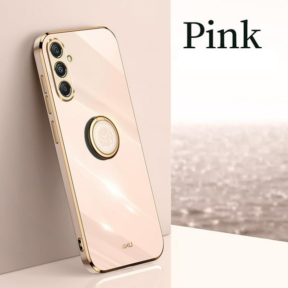 Compatible with Samsung Galaxy S24 Plus Case Finger Ring Kickstand for Women Girls Rose Gold Edge Full Body Protection Plating Electroplate Case for Samsung Galaxy S24 Plus, Pink