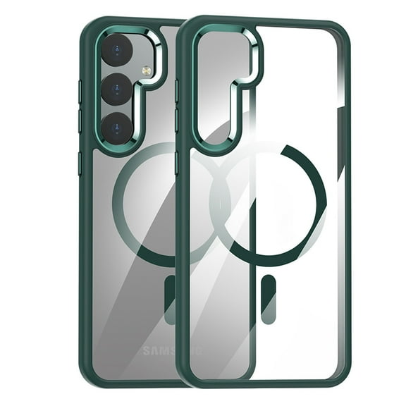 Compatible with Samsung Galaxy S24 Plus Case - Compatible with MagSafe - Clear Transparent Back Stylish Rubber Silicone - Slim Drop Protection Anti-Yellow Magnetic Shockproof Bumper Cover, Darkgreen