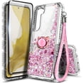 thumbnail image 1 of Compatible with Samsung Galaxy S24+ Plus Case with Tempered Glass Screen Protector, Ring Holder/Wrist Strap, Nagebee Glitter Liquid Floating Waterfall Cute Phone Cover (Rose Gold), 1 of 6