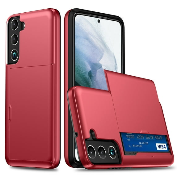 Compatible with Samsung Galaxy S24 Plus Case, Wallet Cover Credit Card Holder Slot Sliding Back Pocket Anti-Scratch Dual Layer Protective Case Cover for Samsung Galaxy S24 Plus,Red