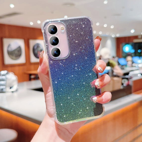 Compatible for Samsung Galaxy S24 Plus Protective Glitter Case, Shiny Bling Paper Clear Phone Case, Slim Lightweight Shockproof with Shimmering Gradient Shell Cover for Galaxy S24 Plus, Black