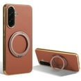 thumbnail image 1 of Compatible with Samsung Galaxy S24 Plus, Rotating Magnetic Stand Ring Holder Shockproof Slim Cell Cover Protective, PU Leather Magsafe Plating Phone Cover Case for Samsung Galaxy S24 Plus -  Brown, 1 of 6