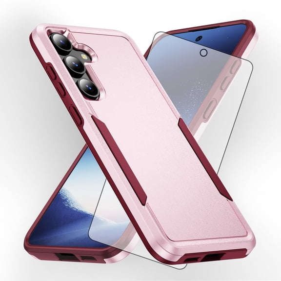Compatible with Samsung Galaxy S24 Plus/S25 Plus S24  S25  5G Phone Case Glass Screen Protector Hybrid Rugged Shockproof Hard Protective Drop Proof Full Body Heavy Duty Mobile Cell Cover for Pink