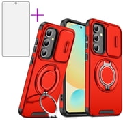 Compatible with Samsung Galaxy S24 Plus/S25 Plus S24+ S25+ 5G Phone Case Slide Camera Cover Tempered Glass Screen Protector Stand Ring Holder Rugged Slim Cell f