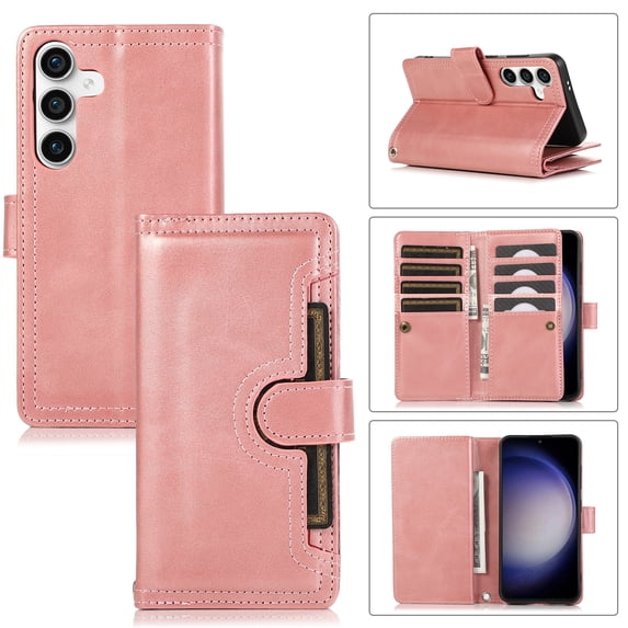 Compatible with Samsung Galaxy S24 Plus Wallet Case with Credit Card Holder, Flip Folio Book PU Leather Vintage Phone Case Shockproof Multifunctional Cover Women Men for Galaxy S24 Plus, Rosegold