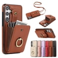 thumbnail image 1 of Compatible with Samsung Galaxy S24 Plus Wallet Case, PU Leather Case with Card Holder, 360° Rotation Ring Kickstand, Shoulder Strap, Magnetic Snap Protective Case Designed for S24 Plus, Brown, 1 of 8