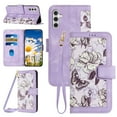 thumbnail image 1 of Compatible with Samsung Galaxy S24 Plus Wallet Case for Women, Shoulder Strap + Wristband Premium PU Leather Floral Flip Cover with Card Holder Kickstand Feature Protective Purse Case, Purple, 1 of 9