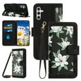 thumbnail image 1 of Compatible with Samsung Galaxy S24 Plus Wallet Case for Women, Shoulder Strap + Wristband Premium PU Leather Floral Flip Cover with Card Holder Kickstand Feature Protective Purse Case, Black, 1 of 9