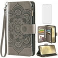 thumbnail image 1 of Compatible with Samsung Galaxy S24/S25 5G Wallet Phone Case and Tempered Glass Screen Protector Flower Faux Leather Flip Credit Card Holder Stand Zipper Cell Cover for S 24 24S 25 25S G5 Women Grey, 1 of 9