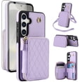 thumbnail image 1 of Compatible with Samsung Galaxy S24/S25 5G Wallet Phone Case Tempered Glass Screen Protector Wrist Crossbody Strap Stand Credit Card Holder RFID Slot Cell Cover for S 24 24S 25 25S Women Girls Purple, 1 of 10