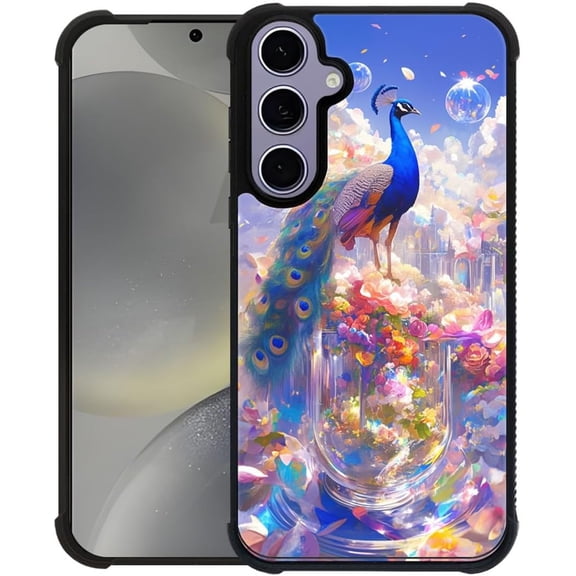 Compatible with Samsung Galaxy S24 S25 Case, Beautiful Peacock Bubble for S24 S25 Women Girls, Shockproof Anti-Slip Drop Protection with Soft TPU Bumper Pattern Design