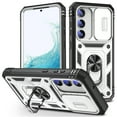 thumbnail image 1 of Compatible with Samsung Galaxy S24 with Sliding Cover Lens Protection & Kickstand, Built-in 360° Rotate Ring Stand Magnetic Card Slot Hybrid Cover Case for Samsung Galaxy S24,White+Black, 1 of 11