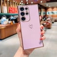 thumbnail image 1 of Compatible with Samsung Galaxy S24 Ultra 5G Case for Women Cute Luxury Love Heart Pattern Design Full Camera Protection Soft TPU Reinforced Corners Protective Plating Edge Phone Case, Purple, 1 of 12