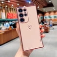 thumbnail image 1 of Compatible with Samsung Galaxy S24 Ultra 5G Case for Women Cute Luxury Love Heart Pattern Design Full Camera Protection Soft TPU Reinforced Corners Protective Plating Edge Phone Case - Pink, 1 of 12