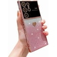 thumbnail image 1 of Compatible with Samsung Galaxy S24 Ultra 5G Plating Cute Heart Phone Case,Gradient Glitter Bling Clear Case Women Full Camera Lens Protection Soft Shockproof Bumper Cover (Pink), 1 of 10