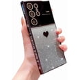 thumbnail image 1 of Compatible with Samsung Galaxy S24 Ultra 5G Plating Cute Heart Phone Case,Gradient Glitter Bling Clear Case Women Full Camera Lens Protection Soft Shockproof Bumper Cover (Black), 1 of 10