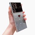 thumbnail image 1 of Compatible with Samsung Galaxy S24 Ultra 5G Plating Cute Heart Phone Case,Gradient Glitter Bling Clear Case Women Full Camera Lens Protection Soft Shockproof Bumper Cover (Silver), 1 of 12