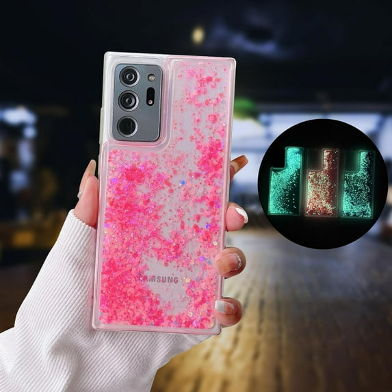 Compatible with Samsung Galaxy S24 Ultra Bling Case Glow in The Dark Sparkle Flowing Quicksand Light up Case Women Girls Girly Soft TPU Bumper Shockproof Translucent Phone Cover, Pink