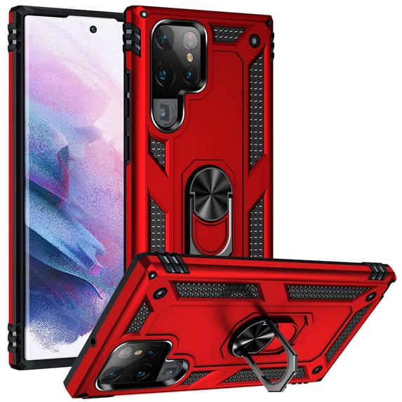 Compatible with Samsung Galaxy S24 Ultra Case Built-in 360 Ring Holder Kickstand, Extreme Protection Military Armor Magnetic Car Dual Layer Protective Heavy Duty Phone Cover,Red
