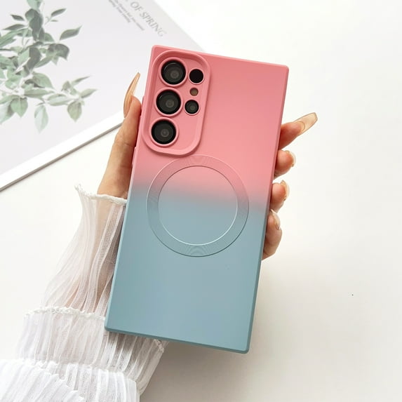 Compatible with Samsung Galaxy S24 Ultra Case, Compatible with MagSafe Cute Gradient Color Case for Men Women, Luxury TPU Shockproof with Camera Lens Protector Case for Galaxy S24 Ultra - Pink+Blue