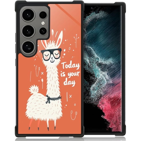 Compatible with Samsung Galaxy S24 Ultra Case, Cute Llama with Glasses for S24 Ultra Women Girls, Shockproof Anti-Slip Drop Protection with Soft TPU Bumper Pattern Design