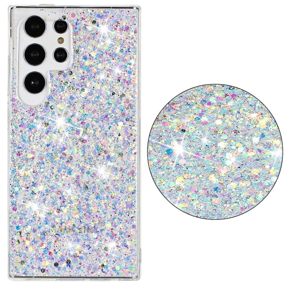 Compatible with Samsung Galaxy S24 Ultra Case Gel Glitter Sparkle Bling Women Girls Cases Cute Rubber Slim Soft Silicone TPU Shockproof Drop Phone Protective Cover for Samsung S24 Ultra,White