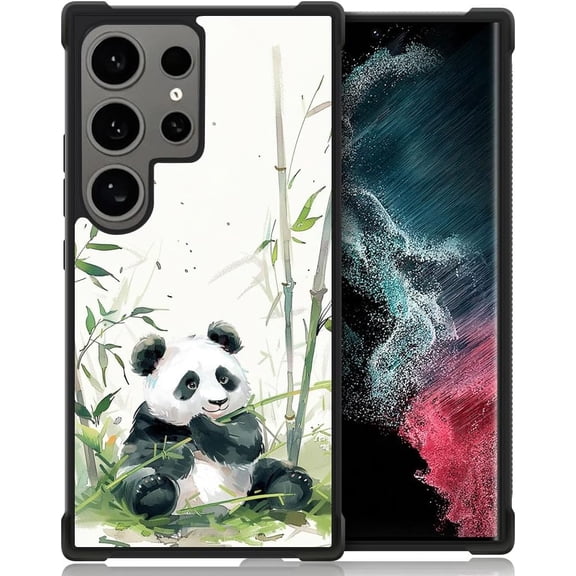 Compatible with Samsung Galaxy S24 Ultra Case, Pandas Chew Bamboo for S24 Ultra Women Girls, Shockproof Anti-Slip Drop Protection with Soft TPU Bumper Pattern Design