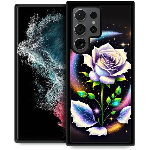 Compatible with Samsung Galaxy S24 Ultra Case,Pattern Design Hard PC Back Cover Non-Slip Soft TPU Protective Case for Samsung Galaxy S24 Ultra for Women 6.8inch-Brilliant White Rose
