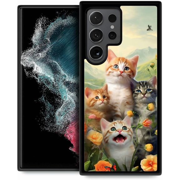 Compatible with Samsung Galaxy S24 Ultra Case,Pattern Design Hard PC Back Cover Non-Slip Soft TPU Protective Case for Samsung Galaxy S24 Ultra for Women 6.8inch-Cats Selfie