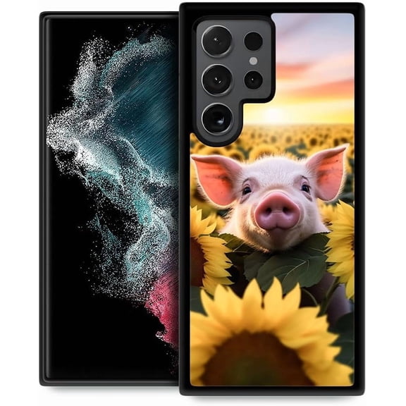Compatible with Samsung Galaxy S24 Ultra Case,Pattern Design Hard PC Back Cover Non-Slip Soft TPU Protective Case for Samsung Galaxy S24 Ultra for Women 6.8inch-Pig Sunflower