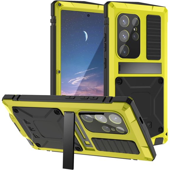 Compatible Samsung Galaxy S24 Ultra Case with Screen Protector & Strap,6ft Drop Tested Military Heavy Duty Protective Metal Case for Samsung S24 Ultra Case Galaxy S24 Ultra Phone Case 5G Yellow