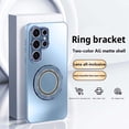 thumbnail image 1 of Compatible with Samsung Galaxy S24 Ultra Case with Sparkling Diamond Ring Kickstand | Frosted Back Shell | Ultra Slim | Anti-Scratch Shockproof Anti-fall Protective Phone Case Cover,Blue, 1 of 10