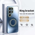 thumbnail image 1 of Compatible with Samsung Galaxy S24 Ultra Case with Sparkling Diamond Ring Kickstand | Frosted Back Shell | Ultra Slim | Anti-Scratch Shockproof Anti-fall Protective Phone Case Cover,Titaniumblue, 1 of 10