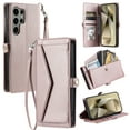 thumbnail image 1 of Compatible with Samsung Galaxy S24 Ultra Envelope Style Wallet Case, with Wrist Strap and Crossbody Strap, Flip Card Holder Stand Rugged Cell Phone Cover for Galaxy S24 Ultra Women Men - Rosegold, 1 of 10