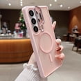 thumbnail image 1 of Compatible with Samsung Galaxy S24 Ultra Magnetic Case, [With Metal Camera Ring Stand][Compatible with Mag-safe] [Translucent Matte] Anti-fall Shockproof Protective SkinFeel Phone Case,Pink, 1 of 8