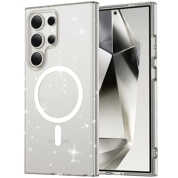 Compatible with Samsung Galaxy S24 Ultra Magsafe Case Clear Glitter, Anti-Yellow Shockproof Protective Phone Case Slim Transparent Anti-Scratch TPU Bumper Cover for Samsung Galaxy S24 Ultra,Clear