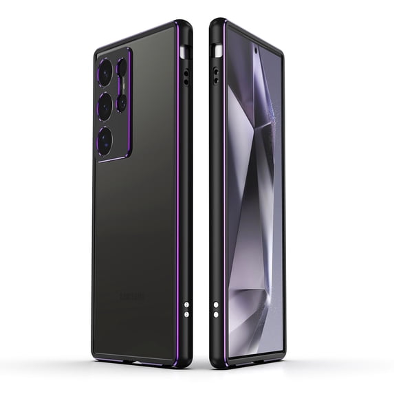 Compatible with Samsung Galaxy S24 Ultra Metal Frame + Metal Camera Cover, Anti-drop Anti-fall Shockproof Heat Dissipation Luxury Aluminum Alloy, No Back, for Samsung Galaxy S24 Ultra, Black+Purple