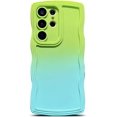 thumbnail image 1 of Compatible with Samsung Galaxy S24 Ultra Phone Case 6.8" Cute Gradient Color Curly Wave Frame Camera Lens Cover Protective Shockproof Bumper Soft Silicone Phone Cover (Green Blue), 1 of 12