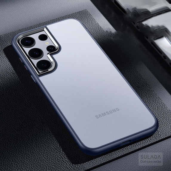 Compatible With Samsung Galaxy S24 Ultra Phone Case,Frosted Translucent,Metal Button Design,Shockproof Rugged Anti-fall Ultra Slim Thin Fit Phone Case Cover For Samsung Galaxy S24 Ultra,Darkblue