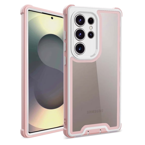 Compatible With Samsung Galaxy S24 Ultra Phone Case,Heavy Duty Durable 4-Layer,Transparent Backplane,Military Grade Drop Protection Shockproof Anti-fall Rugged Bicolor Vivid Phone Case,Rosegold