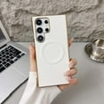 thumbnail image 1 of Compatible With Samsung Galaxy S24 Ultra Phone Case,Luxurious Electroplated Frame Design,Support for Mag-Safe,PU Leather Ultra Slim Shockproof Rugged Anti-fall Magnetic Hard PC Phone Case,White, 1 of 8