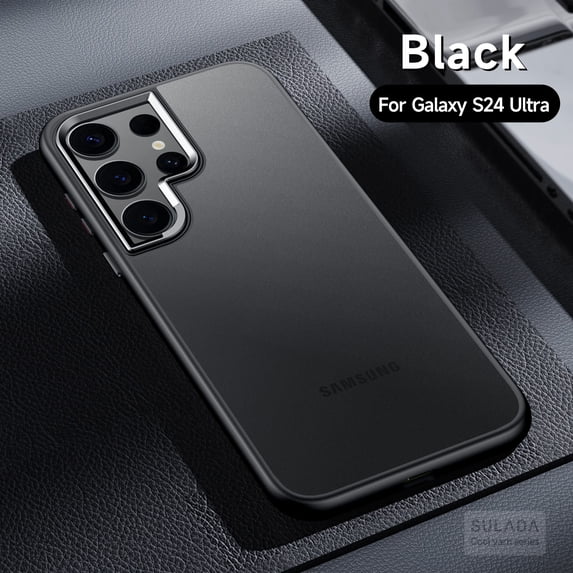 Compatible With Samsung Galaxy S24 Ultra Phone Case,Metal Button and Metal Photo Frame,Frosted Translucent Anti-Fingerprint Shockproof Ultra Slim Rugged Skin Feel Phone Case Cover,Black