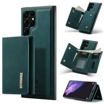 Compatible with Samsung Galaxy S24 Ultra Removable 2 in 1 Wallet Case,Retro Premium PU Leather Cell Phone Back Cover Magnetic Detachable Trifold Wallet Credit Card Cash Holder Kickstand Case,Green