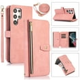 thumbnail image 1 of Compatible with Samsung Galaxy S24 Ultra Rugged Case, Wristlet & Shoulder Strap Shockproof Protective Rugged Case for Girls PU Leather Card Slots Zipper Kickstand Cover for Galaxy S24 Ultra, Pink, 1 of 9