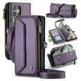 thumbnail image 1 of Compatible with Samsung Galaxy S24 Ultra Rugged PU Leather Wallet Case, Card Slots Zipper Pocket Lanyard Crossbody Strap Kickstand RFID Blocking Full Body Protection Cover for S24 Ultra, Purple, 1 of 10